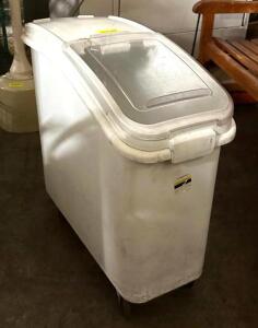 DESCRIPTION: WHITE SLANT TOP MOBILE INGREDIENT STORAGE BIN ON CASTERS QTY: 1