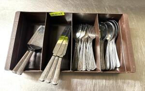 DESCRIPTION: STAINLESS SILVERWARE SERVING UTENSILS- LARGE QTY: 1