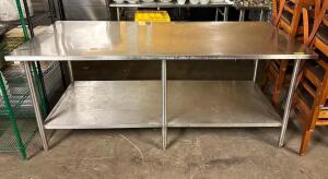 DESCRIPTION: 84" X 36" STAINLESS PREP TABLE W/ LOWER STORAGE SHELF SIZE: 84" X 36" QTY: 1