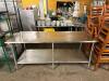 DESCRIPTION: 84" X 36" STAINLESS PREP TABLE W/ LOWER STORAGE SHELF SIZE: 84" X 36" QTY: 1 - 2