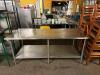 DESCRIPTION: 84" X 36" STAINLESS PREP TABLE W/ LOWER STORAGE SHELF SIZE: 84" X 36" QTY: 1 - 3