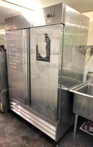 54" TWO DOOR STAINLESS REACH-IN FREEZER ON CASTERS (CONTENTS NOT INCLUDED)