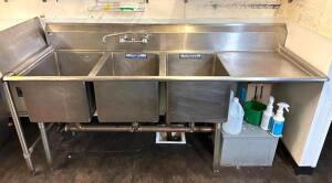 84" X 30" THREE COMPARTENT STAINLESS SINK