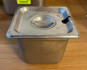 (7) 1/6 SIZE STAINLESS INSERTS WITH LIDS