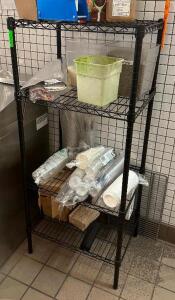 3 TIER SHELVING UNIT WITH CONTENTS