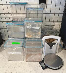 LARGE GROUP OF ASSORTED CONTAINERS AND PREP TOOLS