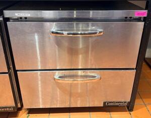 32" 2-DRAWER STAINLESS WORKTOP REFRIGERATOR ON CASTERS