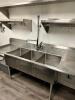 92" THREE WELL STAINLESS POT SINK W/ LEFT AND RIGHT DRY BOARDS. W/ SPRAY NOZZLE. - 2