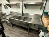 92" THREE WELL STAINLESS POT SINK W/ LEFT AND RIGHT DRY BOARDS. W/ SPRAY NOZZLE. - 3