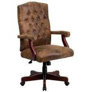 DESCRIPTION: (1) CLASSIC EXECUTIVE OFFICE CHAIR BRAND/MODEL: FLASH FURNITURE #802-BRN-GG INFORMATION: BOMBER BROWN RETAIL$: $549.99 EA QTY: 1