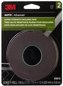 DESCRIPTION: (12) ROLLS OF SUPER STRONG MOLDING TAPE FOR AUTO BRAND/MODEL: 3M #03616 RETAIL$: $11.43 PER ROLL SIZE: 7/8" X 15' QTY: 12