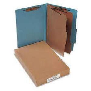 DESCRIPTION: (5) BOXES OF (10) CLASSIFICATION FOLDERS, LEGAL BRAND/MODEL: ACCO PRESSBOARD #A7016026 INFORMATION: BLUE RETAIL$: $49.71 PER BOX SIZE: LE