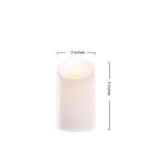 DESCRIPTION: (2) FLAMELESS PILLAR CANDLE BRAND/MODEL: BETTER HOMES AND GARDEN INFORMATION: WHITE RETAIL$: $12.88 EA SIZE: 3X6 QTY: 2