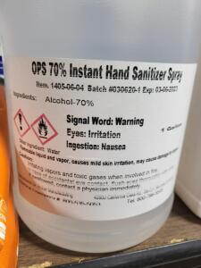 DESCRIPTION: (1) INSTANT HAND SANITIZER SPRAY BRAND/MODEL: OPS #1405-06-04 RETAIL$: $27.58 EA SIZE: 1 GALLON QTY: 1