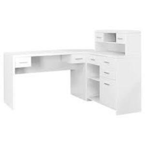 DESCRIPTION: (1) COMPUTER DESK - LEFT OR RIGHT BRAND/MODEL: MONARCH #I7028 INFORMATION: WHITE RETAIL$: $532.00 EA SIZE: 62.75"L 59"D 44.75"H QTY: 1