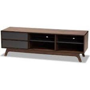 DESCRIPTION: (1) MID-CENTURY TV STAND BRAND/MODEL: BAXTON STUDIO #SE TV90780WI INFORMATION: DARK GREY RETAIL$: $190.26 EA SIZE: COLUMBIA QTY: 1