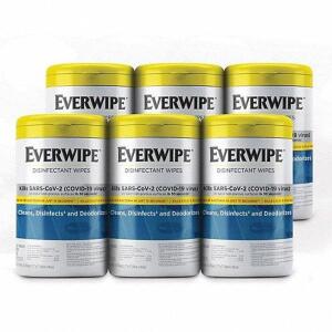 DESCRIPTION: (1) CASE OF (6) DISINFECTING WIPES CANISTER BRAND/MODEL: EVERWIPE #56KE17 RETAIL$: $60.00 EA SIZE: 75 PER CANISTER QTY: 1