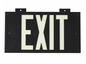 DESCRIPTION (1) BRADY EXIT SIGN BRAND/MODEL 38098B ADDITIONAL INFORMATION BLACK/NOT RETROREFLECTIVE/RETAILS AT $159.50 SIZE 15-1/4"W X 8-1/4'H X .25"T