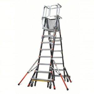 DESCRIPTION: (1) ADJUSTABLE SAFETY CAGE PLATFORM LADDER BRAND/MODEL: LITTLE GIANT/18515-240 INFORMATION: 375LB LOAD CAPACITY, FIBERGLASS RETAIL$: $3,0