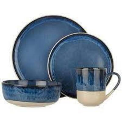 DESCRIPTION: 16-PIECE BLUE CERAMIC DINNERWARE SET (SERVICE FOR 4-PEOPLE) BRAND/MODEL: BAUM RETAIL$: $79.83 SIZE: 16 PIECE QTY: 1