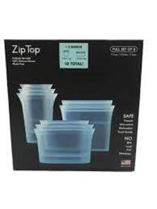 DESCRIPTION: 10-PIECE REUSABLE PLATINUM SILICONE FOOD CONTAINER DISH & MICRO SAFE BRAND/MODEL: ZIPTOP RETAIL$: $59.99 QTY: 1