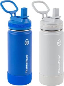 DESCRIPTION: 2-PACK OF 16 OZ. STAINLESS STEEL WATER BOTTLES BRAND/MODEL: THERMOFLASK INFORMATION: $31.99 NEW QTY: 1
