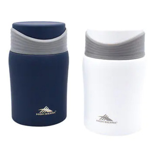 DESCRIPTION: 2-PACK OF 24 OZ. INSULATED STAINLESS STEEL FOOD JARS BRAND/MODEL: HIGH SIERRA INFORMATION: $28.99 NEW QTY: 1