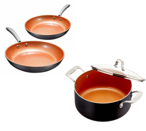 DESCRIPTION: GOTHAM SERIES 3PC NON-STICK FRY PANS AND POT WITH LID INFORMATION: $37.95 NEW QTY: 1