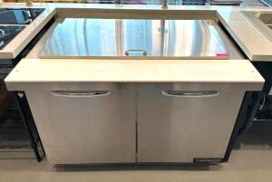 DESCRIPTION: 48" 2-DOOR MEGA TOP REFRIGERATED SANDWICH PREP TABLE ON CASTERS BRAND/MODEL: CONTINENTAL SW48N18M INFORMATION: VOLTS: 115 HZ: 60 PHASE: 1