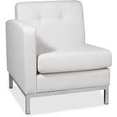 DESCRIPTION: (1) LEFT ARM CHAIR, FAUX LEATHER COUCH END BRAND/MODEL: OSP HOME #WST51LF-W32 INFORMATION: WHITE RETAIL$: $374.44 EA SIZE: 27.25" X 28.5"