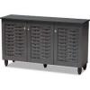 DESCRIPTION: (1) SHOE CABINET BRAND/MODEL: BAXTON #SC864573B INFORMATION: DARK GREY RETAIL$: $137.31 EA SIZE: 3 DOORS, 27"H 45"L 14"W QTY: 1