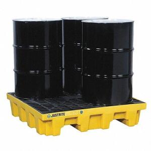 DESCRIPTION: (1) DRUM SPILL CONTAINMENT PALLET BRAND/MODEL: JUSTRITE #4WLV3 INFORMATION: YELLOW RETAIL$: $557.28 EA SIZE: FOR 4 DRUMS, 73 GAL SPILL CA