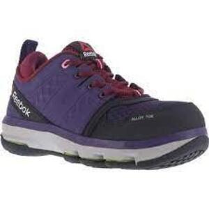 DESCRIPTION: (1) DMX FLEX WORK SAFETY TOE BRAND/MODEL: REEBOK #RB360 INFORMATION: PURPLE AND BLACK RETAIL$: $145.00 EA SIZE: SIZE 9W QTY: 1