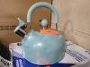 DESCRIPTION: (1) STAINLESS STEEL WHISTLING KETTLE BRAND/MODEL: MAINSTAYS INFORMATION: TEAL RETAIL$: $8.91 EA SIZE: 1.4 L QTY: 1 - 2