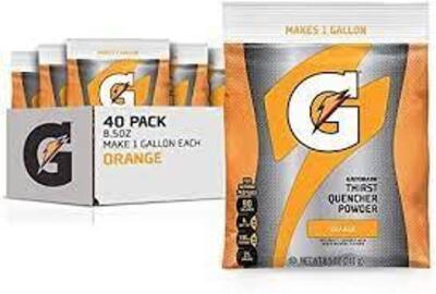 DESCRIPTION: (2) CASE OF (40) SPORTS DRINK CONCENTRATE BRAND/MODEL: GATORADE INFORMATION: ORANGE RETAIL$: $132.00 EA SIZE: 8.5 OZ QTY: 2