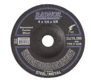 DESCRIPTION (1) PACK OF (20) RADNOR DEPRESSED CENTER GRINDING WHEEL BRAND/MODEL 66243533261 ADDITIONAL INFORMATION ALUMINUM OXIDE/TYPE: 27/RETAILS AT