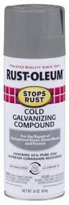 DESCRIPTION: (6) RUST STOP COLD GALVANIZING COMPOUND SPRAY PAINT BRAND/MODEL: RUST-OLEUM INFORMATION: GREY RETAIL$: $10.99 EA SIZE: 16 OZ QTY: 6