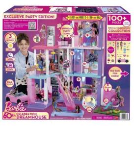 DESCRIPTION: (1) BARBIE 60TH CELEBRATION DREAM HOUSE BRAND/MODEL: MATTEL INFORMATION: 100+ PIECES RETAIL$: $350 SIZE: 3' X 3' QTY: 1