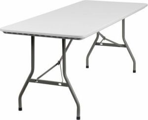 DESCRIPTION: (1) PLASTIC FOLDING TABLE BRAND/MODEL: FLASH FURNITURE #RB-3072-GG INFORMATION: GRANITE WHITE RETAIL$: $154.91 EA SIZE: 30"W 72"L QTY: 1