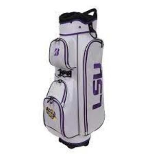 DESCRIPTION: (1) GOLF BAG BRAND/MODEL: BRIDGESTONE LSU INFORMATION: PURPLE AND WHITE RETAIL$: $250.00 EA QTY: 1