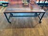 72" X 30" HARDWOOD TABLE TOP W/ METAL FRAME AND CASTERS. - 2