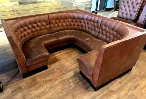 84" X 84" LEATHER BOOTH SEATING SECTION W/ HARDWOOD TABLE TOP