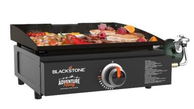 DESCRIPTION: (1) TABLETOP OUTDOOR GRIDDLE BRAND/MODEL: BLACKSTONE/1832 INFORMATION: REAR GREASE CATCH, RETAIL$: $97.00 SIZE: 17" GRIDDLE, 20.00 x 8.00