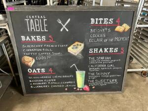 DESCRIPTION: (2) 60" X 48" FRAMED CHALK BOARD MENUS SIZE 60" X 48" LOCATION: BAY 6 THIS LOT IS: SOLD BY THE PIECE QTY: 2