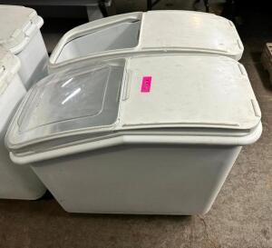 DESCRIPTION: (2) 15 GALLON RUBBERMAID INGREDIENTS BINS W/ LIDS BRAND / MODEL: RUBBERMAID LOCATION: BAY 6 THIS LOT IS: SOLD BY THE PIECE QTY: 2