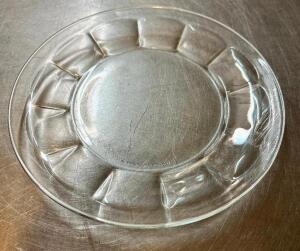 DESCRIPTION: (30) 9" CLEAR GLASS SALAD PLATES. SIZE 9" LOCATION: BAY 6 THIS LOT IS: SOLD BY THE PIECE QTY: 30