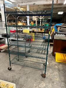 DESCRIPTION: 48" X 24" SIX TIER COATED WIRE SHELF ( ON CASTERS ) SIZE 48" X 24" X 72" LOCATION: BAY 6 QTY: 1