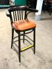 DESCRIPTION: (4) 30" BAR BACK WOOD BAR STOOLS W/ CUSHION SEAT. BLACK AND TAN. SIZE 30" LOCATION: BAY 6 THIS LOT IS: SOLD BY THE PIECE QTY: 4