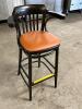 DESCRIPTION: (4) 30" BAR BACK WOOD BAR STOOLS W/ CUSHION SEAT. BLACK AND TAN. SIZE 30" LOCATION: BAY 6 THIS LOT IS: SOLD BY THE PIECE QTY: 4 - 4