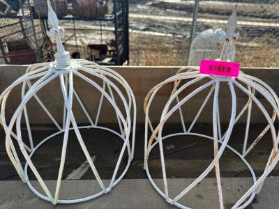 (2) WHITE METAL FLOWER CAGE